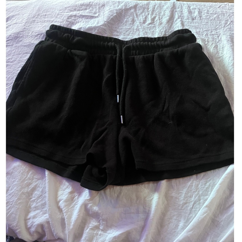 Forever 21 Black Waffle Knit Drawstring‎ Lounge Shorts Womens Size M
